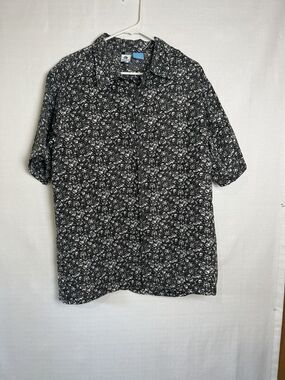 Physical Science Skull Button Up Shirt Polyester Size Large Black Gray White